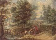 unknow artist Saint anthony abbot in an extensive river landscape painting